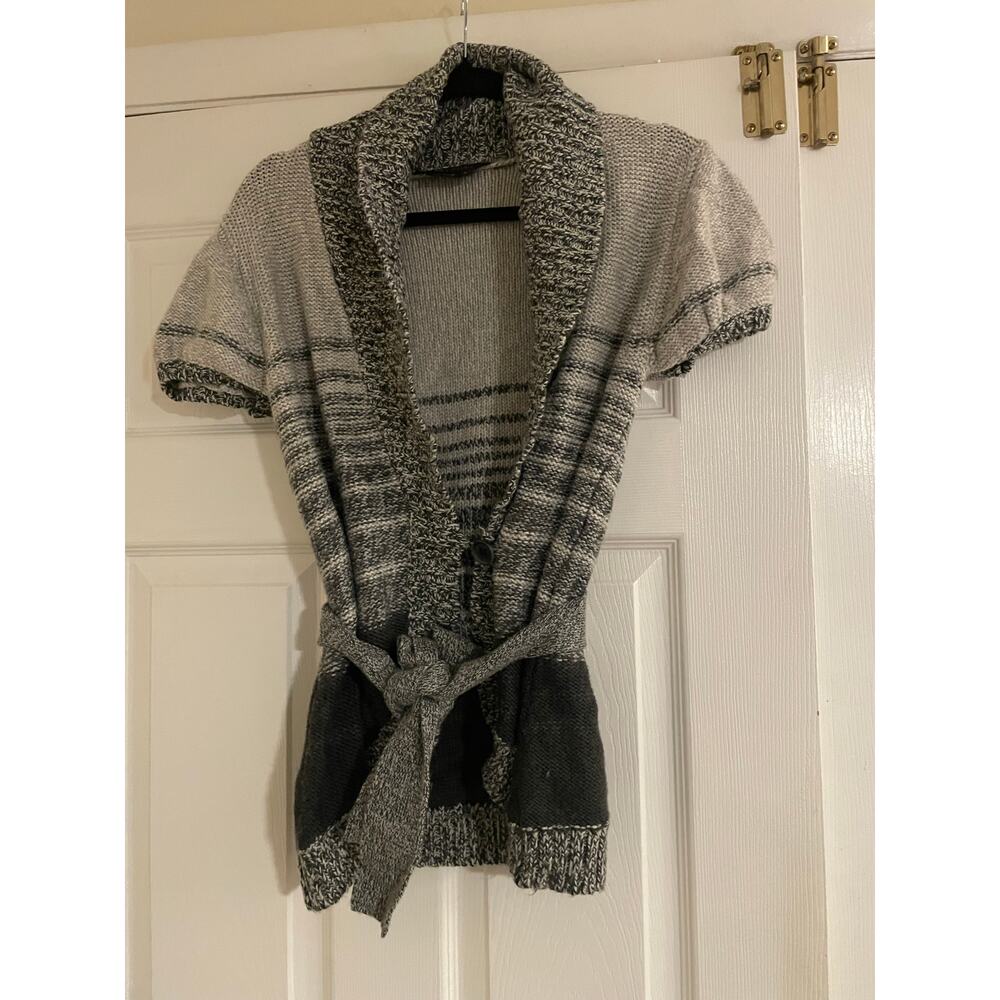 BCBG Maxazria short sleeve black and gray cardigan medium